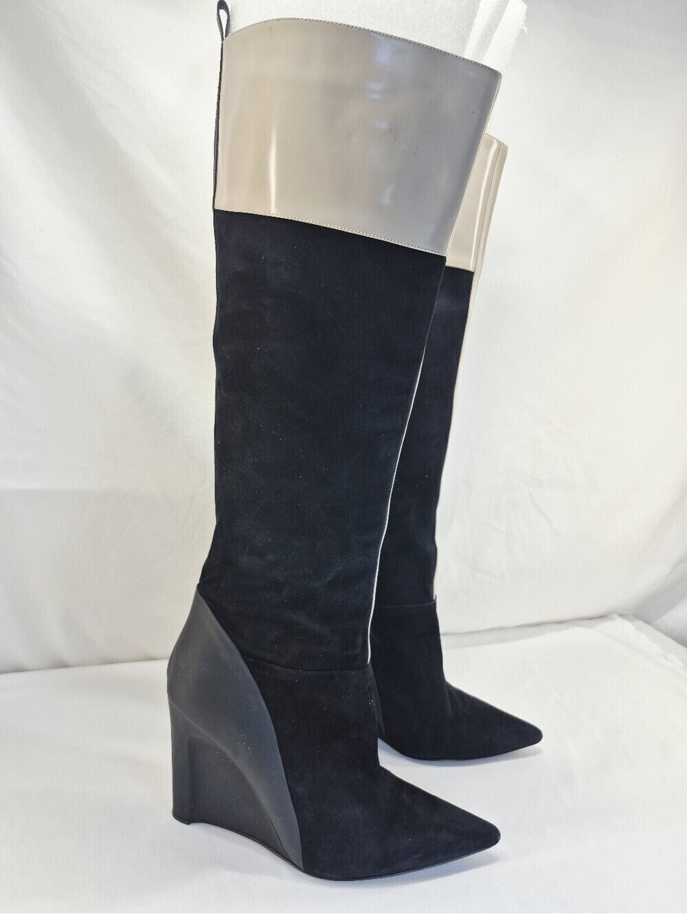 Derek Lam Mila Boots Black Suede Rubber Wedge pointed Toe Womens 9.5B Tall